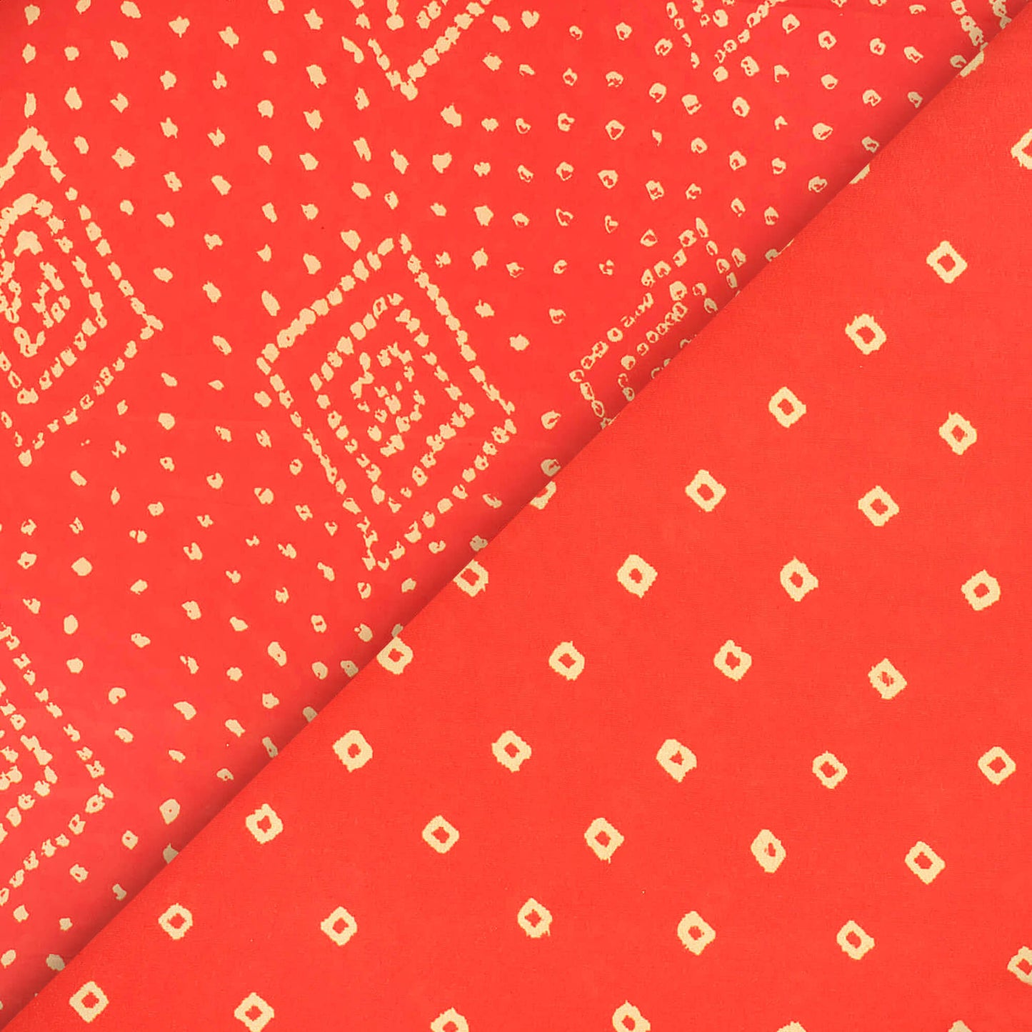 Fire Orange And Cream Polka Dots Pattern Digital Print French Crepe Fabric - Fabcurate