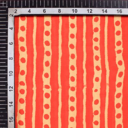 Orange And Cream Stripes Pattern Digital Print French Crepe Fabric - Fabcurate
