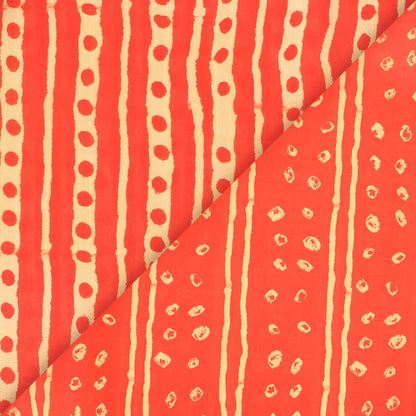 Orange And Cream Stripes Pattern Digital Print French Crepe Fabric - Fabcurate