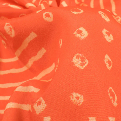Orange And Cream Bandhanii Pattern Digital Print Crepe Satin Fabric
