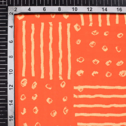 Orange And Cream Bandhanii Pattern Digital Print Crepe Satin Fabric