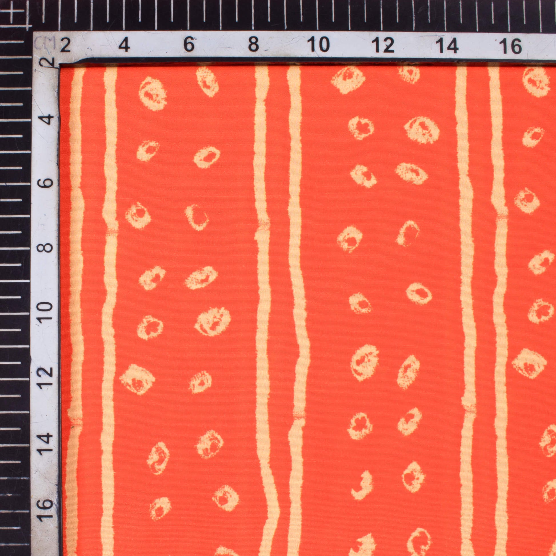 Orange And Cream Bandhani Pattern Digital Print French Crepe Fabric - Fabcurate