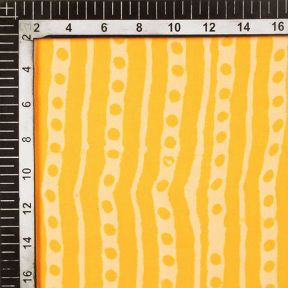 Yellow And Cream Stripes Pattern Digital Print French Crepe Fabric - Fabcurate
