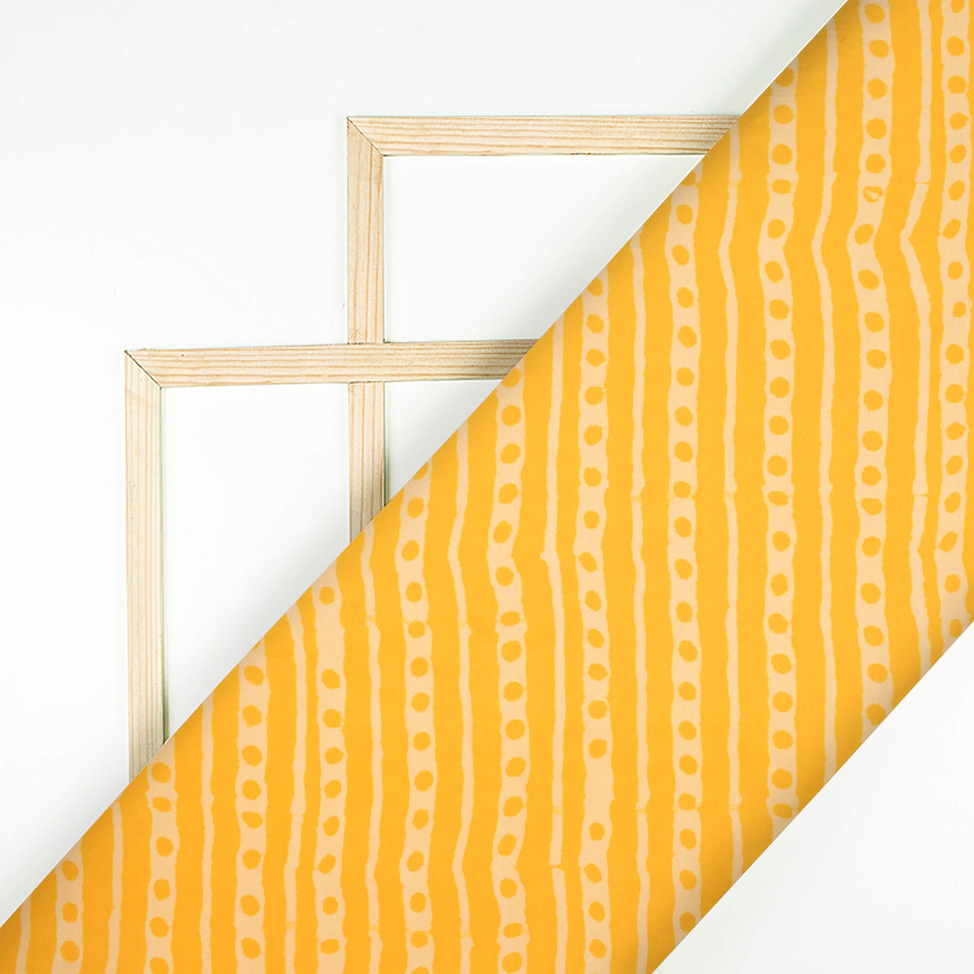 Yellow And Cream Stripes Pattern Digital Print French Crepe Fabric - Fabcurate