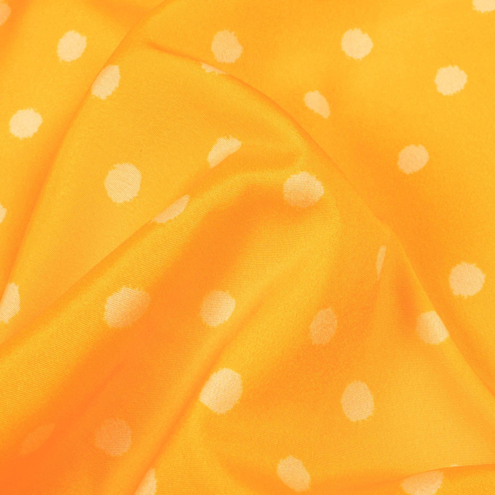 Yellow And Cream Polka Dots Pattern Digital Print French Crepe Fabric - Fabcurate
