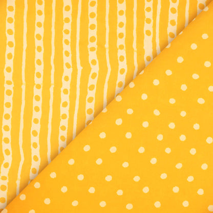Yellow And Cream Polka Dots Pattern Digital Print French Crepe Fabric - Fabcurate