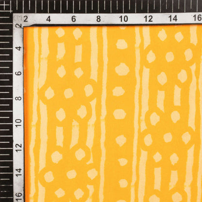Yellow And Cream Stripes Pattern Digital Print French Crepe Fabric - Fabcurate