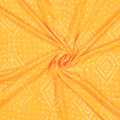 Yellow And Cream Bandhani Pattern Digital Print French Crepe Fabric - Fabcurate