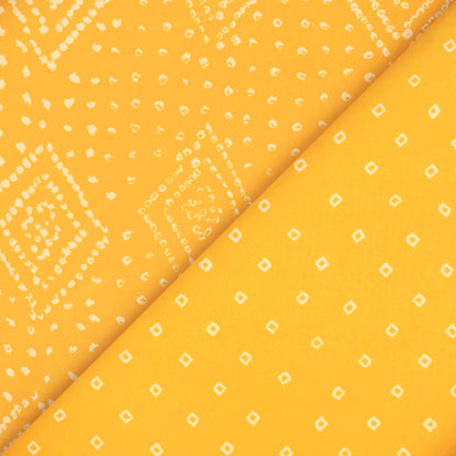 Yellow And Cream Bandhani Pattern Digital Print French Crepe Fabric - Fabcurate