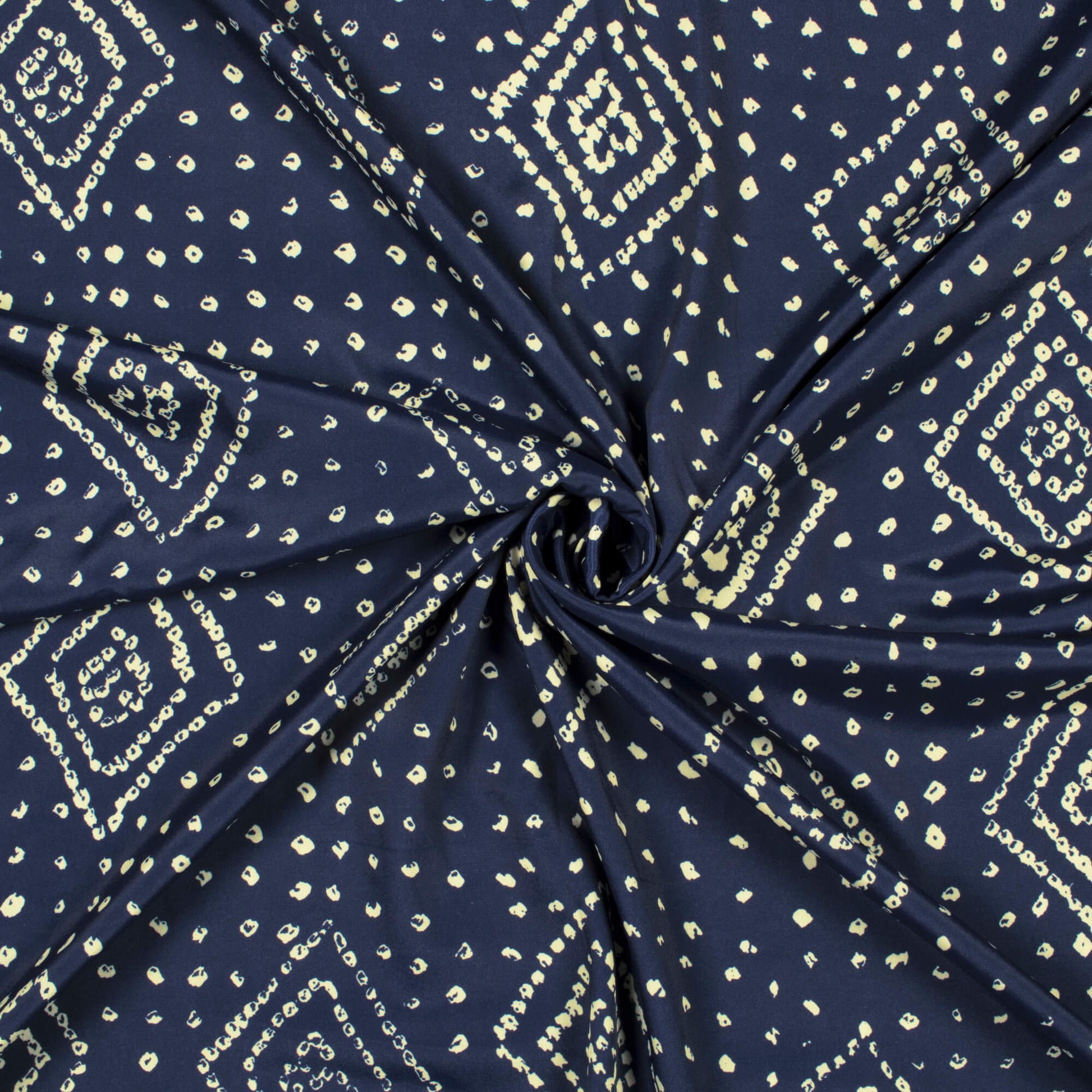 Navy Blue And Cream Bandhani Pattern Digital Print French Crepe Fabric - Fabcurate
