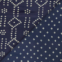 Navy Blue And Cream Bandhanii Pattern Digital Print Crepe Satin Fabric