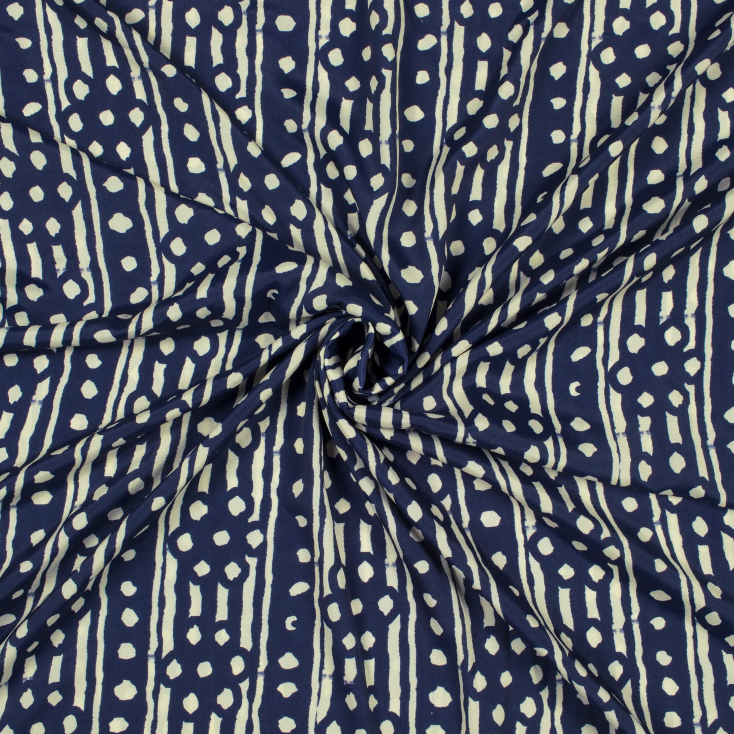 Navy Blue And Cream Stripes Pattern Digital Print French Crepe Fabric - Fabcurate