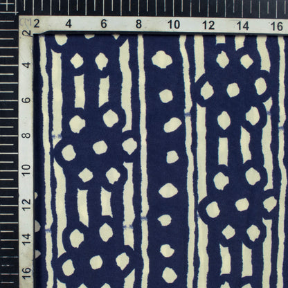 Navy Blue And Cream Stripes Pattern Digital Print French Crepe Fabric - Fabcurate