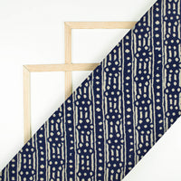 Navy Blue And Cream Stripes Pattern Digital Print French Crepe Fabric - Fabcurate