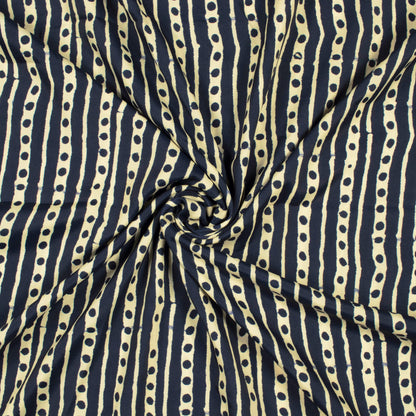 Navy Blue And Cream Stripes Pattern Digital Print Crepe Satin Fabric