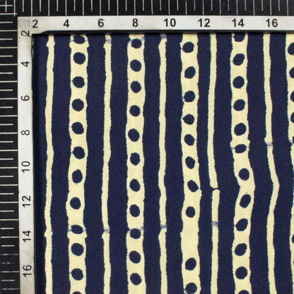 Navy Blue And Cream Stripes Pattern Digital Print Crepe Satin Fabric