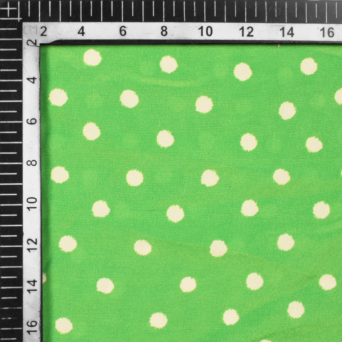 Parakeet Green And Cream Polka Dots Pattern Digital Print French Crepe Fabric - Fabcurate