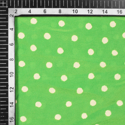 Parakeet Green And Cream Polka Dots Pattern Digital Print French Crepe Fabric - Fabcurate
