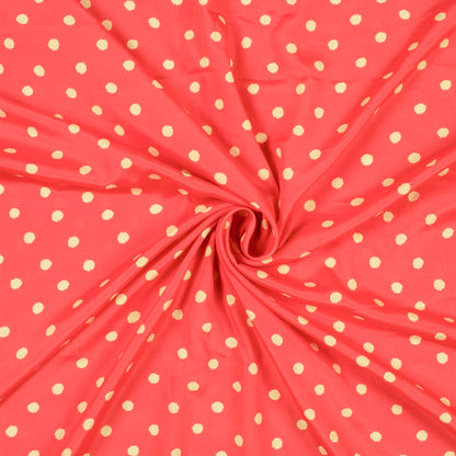 Orange And Cream Polka Dots Pattern Digital Print French Crepe Fabric - Fabcurate