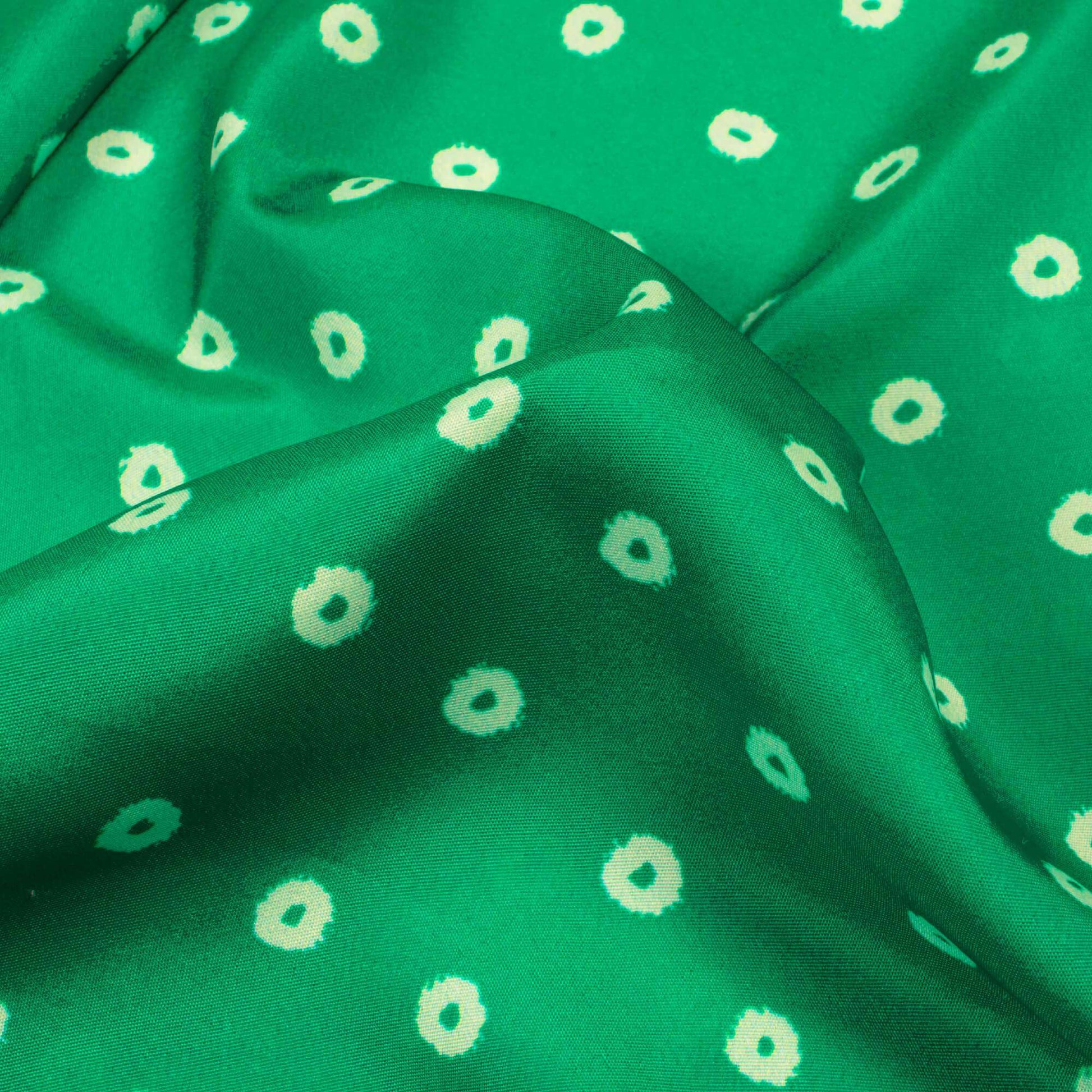 Green And Cream Bandhani Pattern Digital Print French Crepe Fabric - Fabcurate