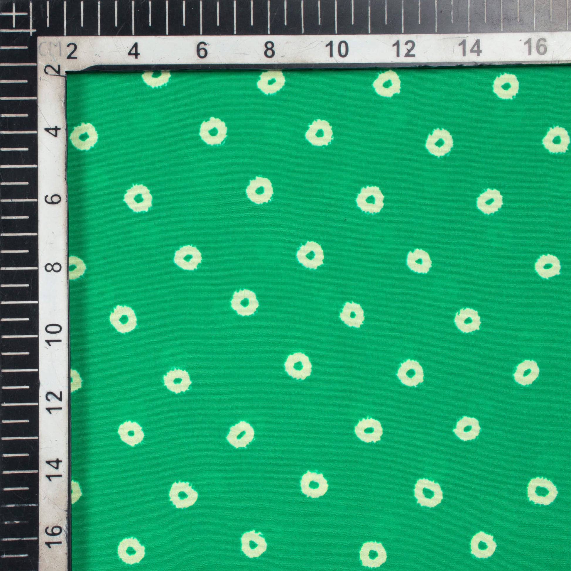 Green And Cream Bandhani Pattern Digital Print French Crepe Fabric - Fabcurate