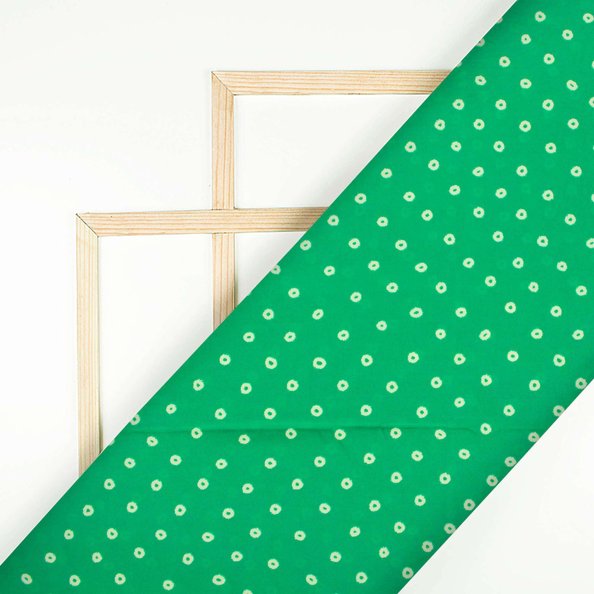 Green And Cream Bandhani Pattern Digital Print French Crepe Fabric - Fabcurate