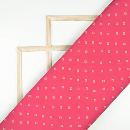 Hot Pink And Cream Bandhanii Pattern Digital Print Crepe Satin Fabric