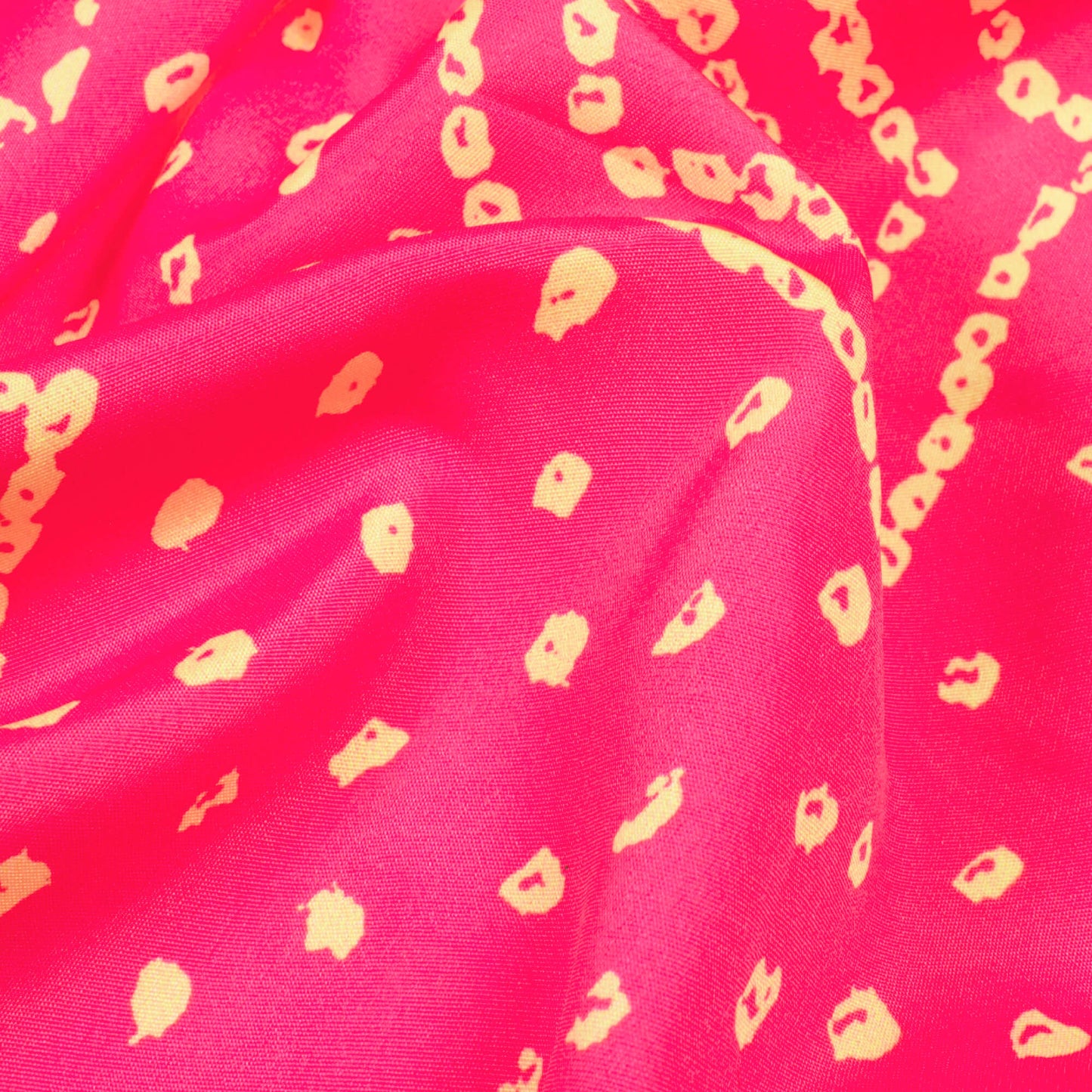 Cerise Pink And Cream Bandhani Pattern Digital Print French Crepe Fabric - Fabcurate