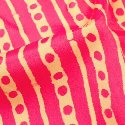 Cerise Pink And Cream Stripes Pattern Digital Print French Crepe Fabric - Fabcurate