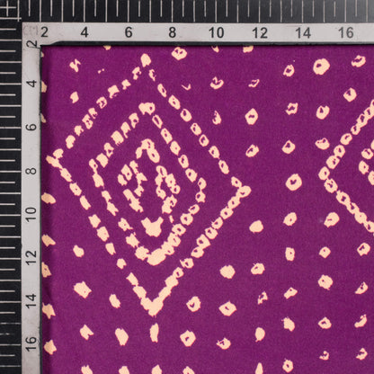 Purple And Cream Bandhani Pattern Digital Print French Crepe Fabric - Fabcurate