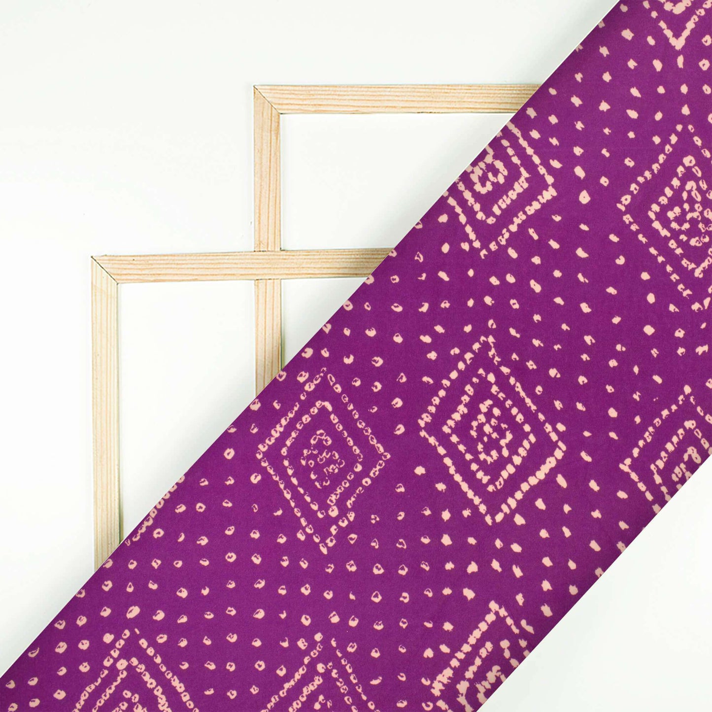 Purple And Cream Bandhani Pattern Digital Print French Crepe Fabric - Fabcurate