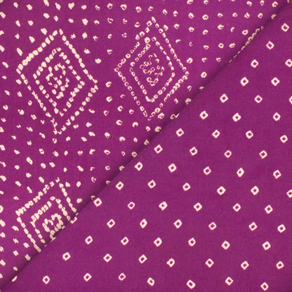 Purple And Cream Bandhani Pattern Digital Print French Crepe Fabric - Fabcurate