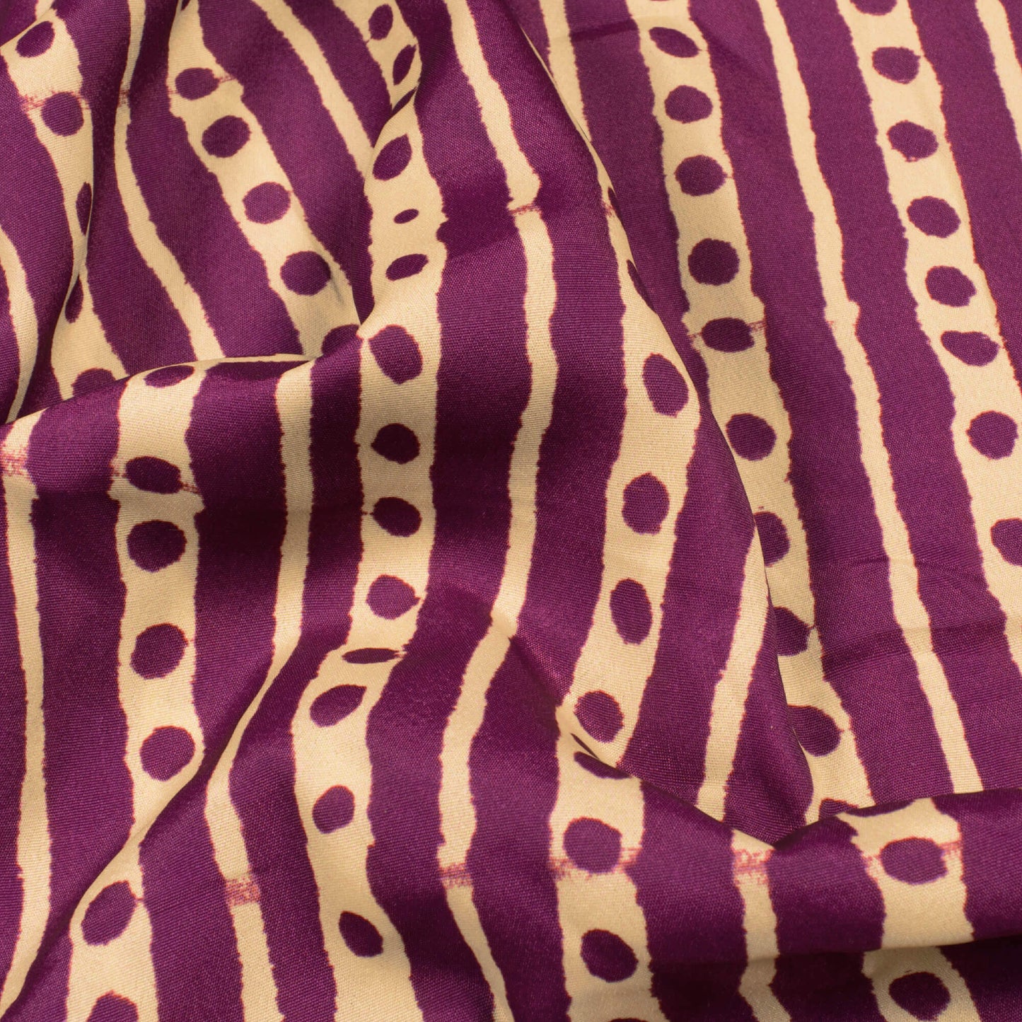 Purple And Cream Stripes Pattern Digital Print Crepe Satin Fabric