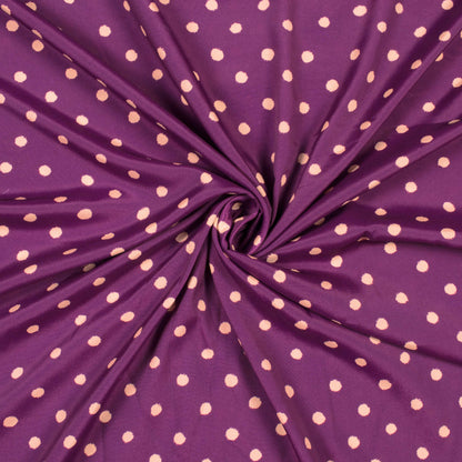 Purple And Cream Polka Dots Pattern Digital Print French Crepe Fabric - Fabcurate