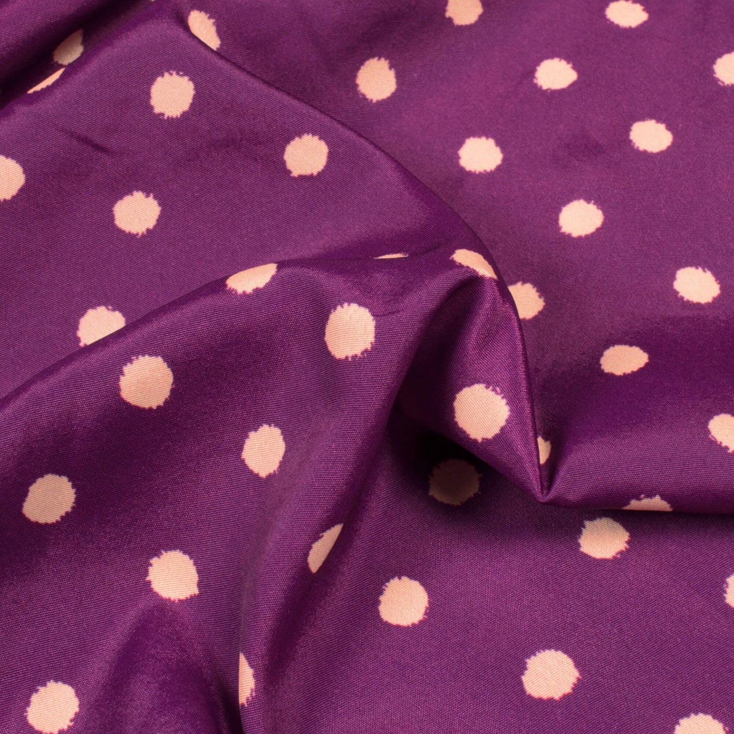 Purple And Cream Polka Dots Pattern Digital Print French Crepe Fabric - Fabcurate
