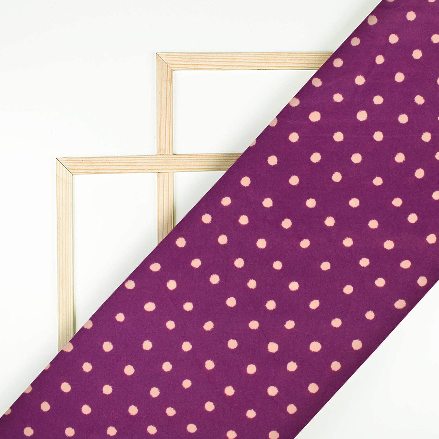 Purple And Cream Polka Dots Pattern Digital Print French Crepe Fabric - Fabcurate