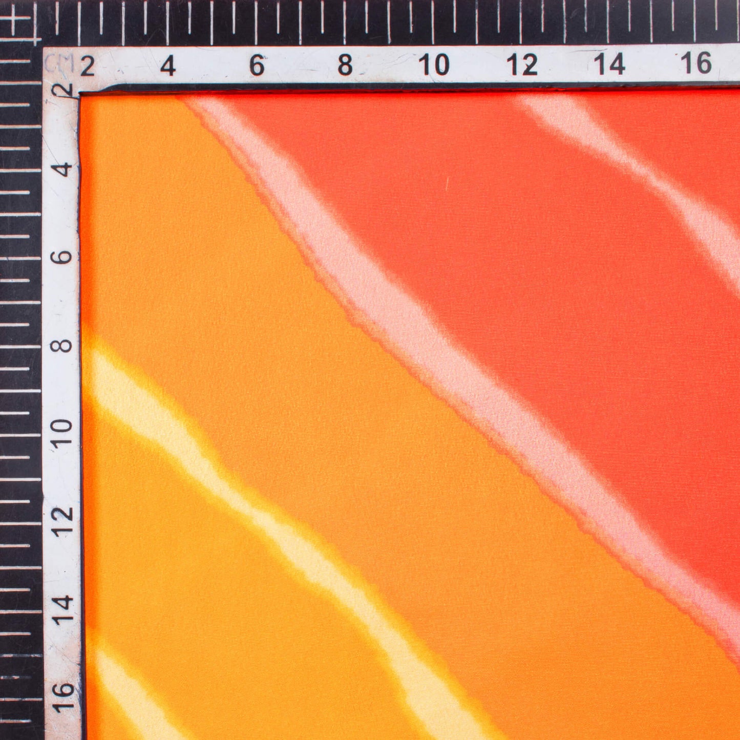 Orange And Honey Yellow Leheriya Pattern Digital Print Crepe Satin Fabric