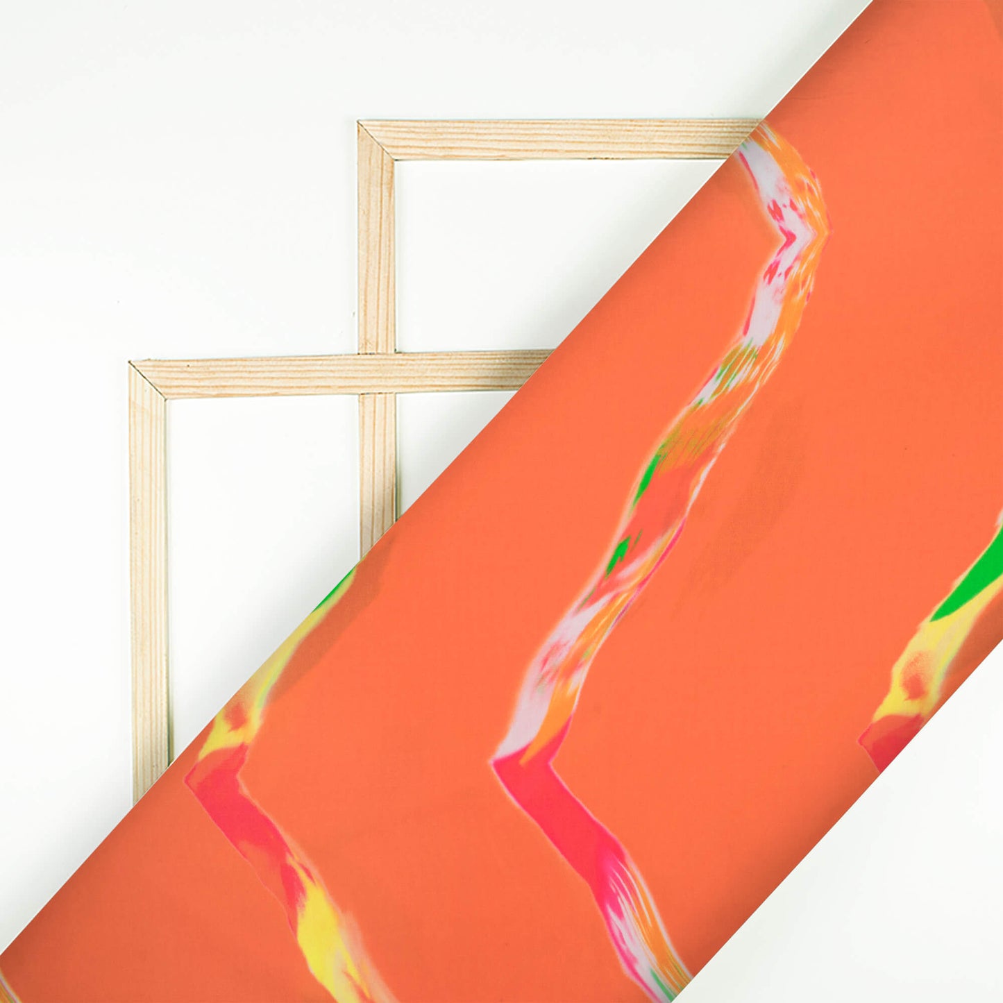 Orange And Multi-Color Leheriya Pattern Digital Print French Crepe Fabric - Fabcurate