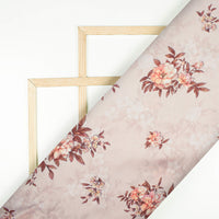 Beige And Peach Floral Pattern Digital Print Georgette Satin Fabric