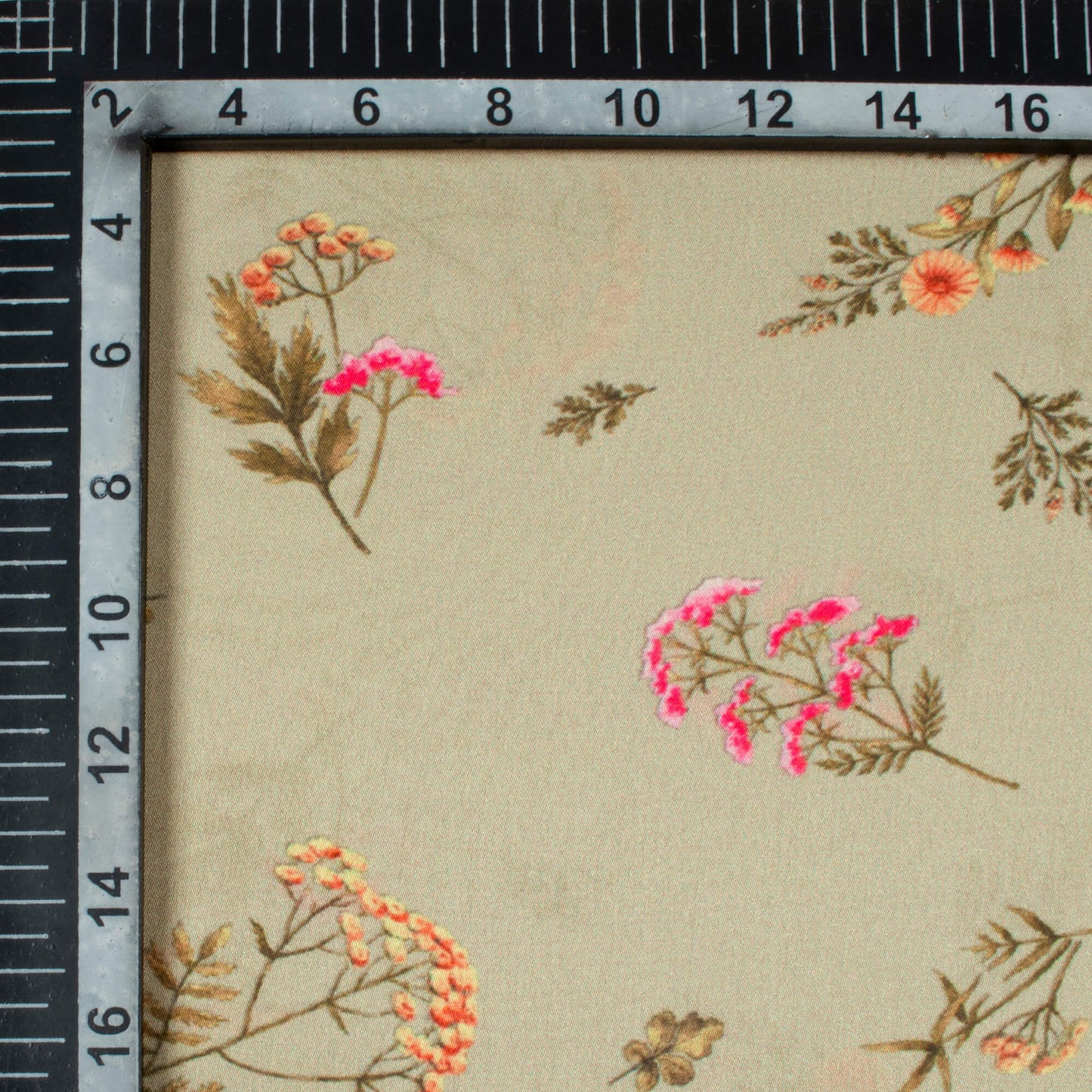 Pale Olive Green And Pink Floral Pattern Digital Print Georgette Satin Fabric