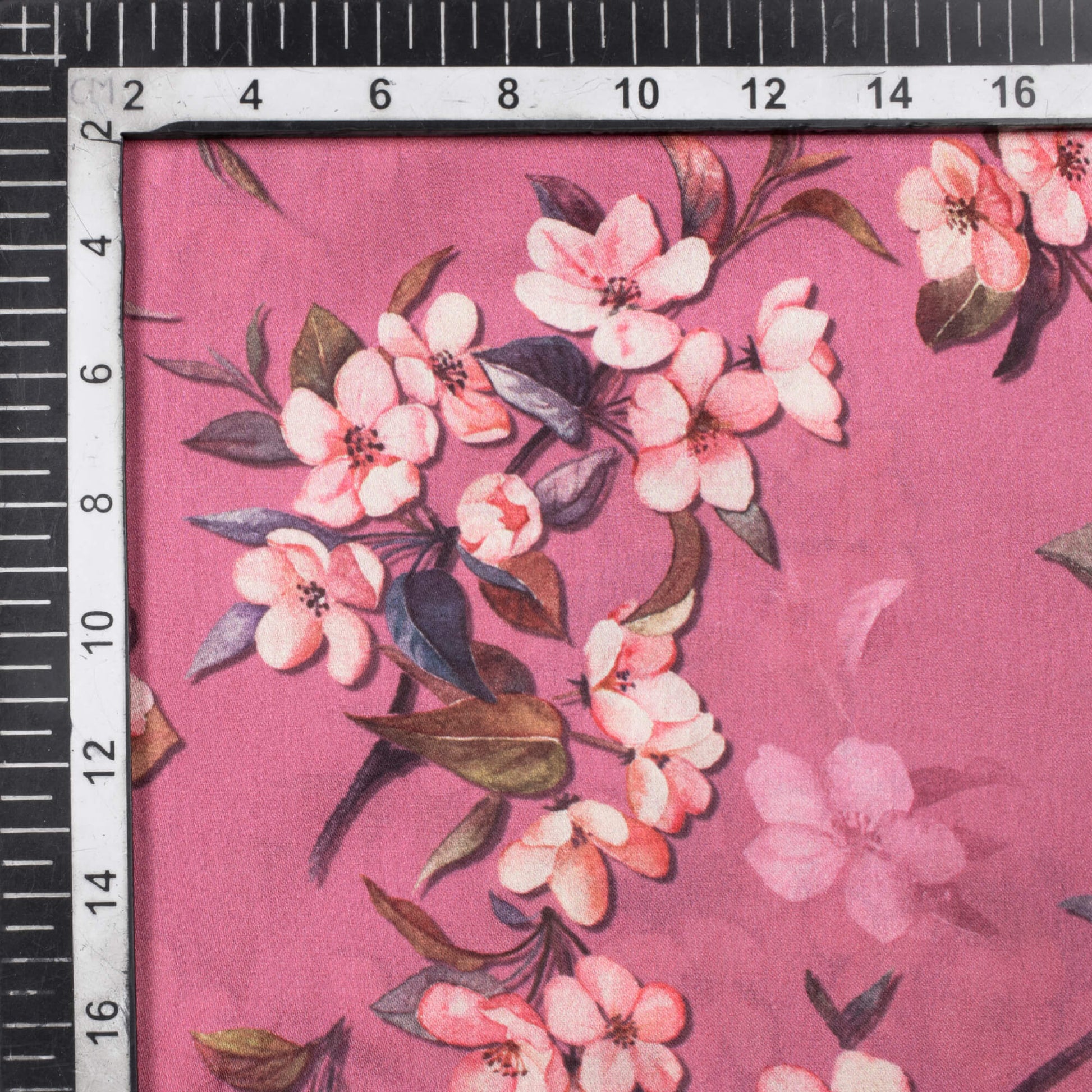 Pearly Purple And Rose Pink Floral Pattern Digital Print Georgette Satin Fabric - Fabcurate