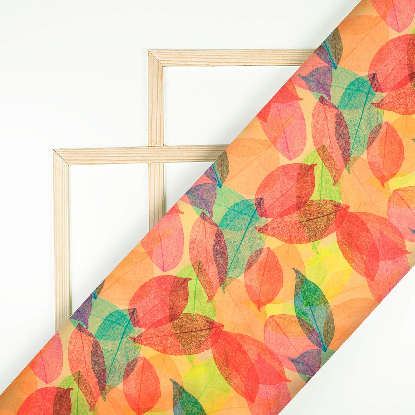 Multi-Color Leaf Pattern Digital Print Georgette Satin Fabric
