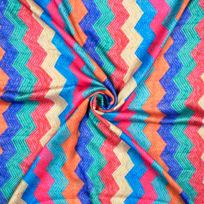 Multi-Color Chevron Pattern Digital Print Georgette Satin Fabric - Fabcurate