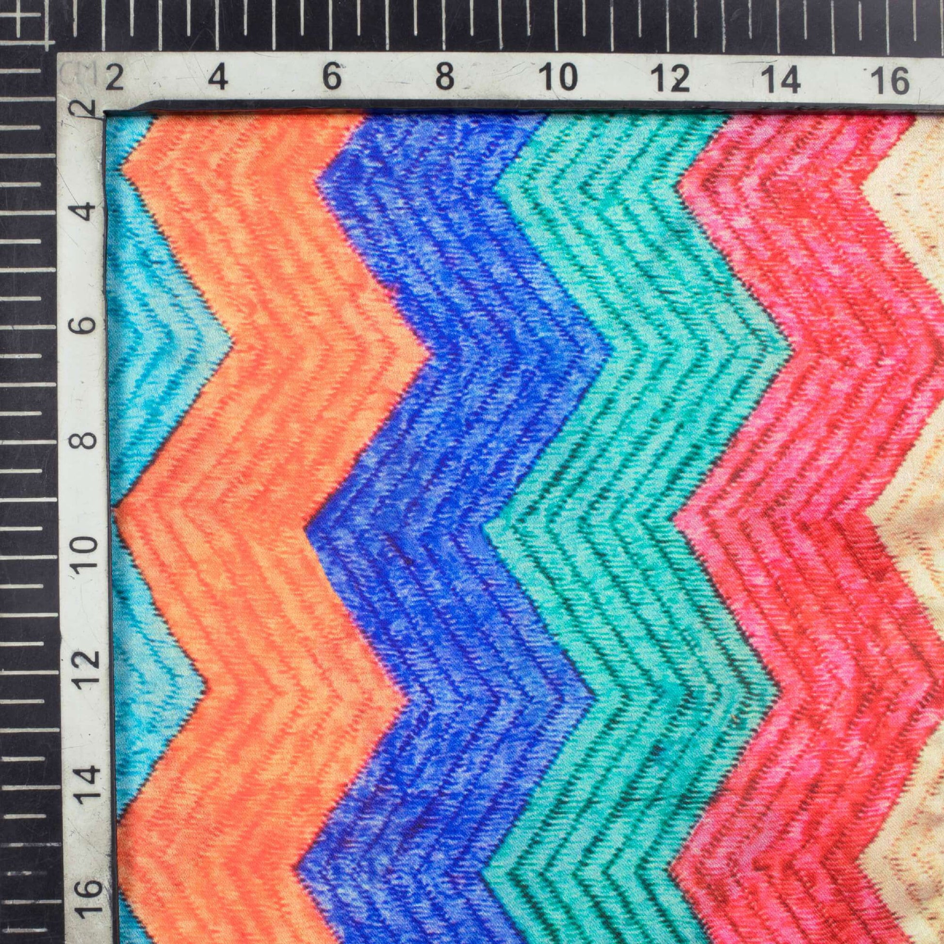 Multi-Color Chevron Pattern Digital Print Georgette Satin Fabric - Fabcurate