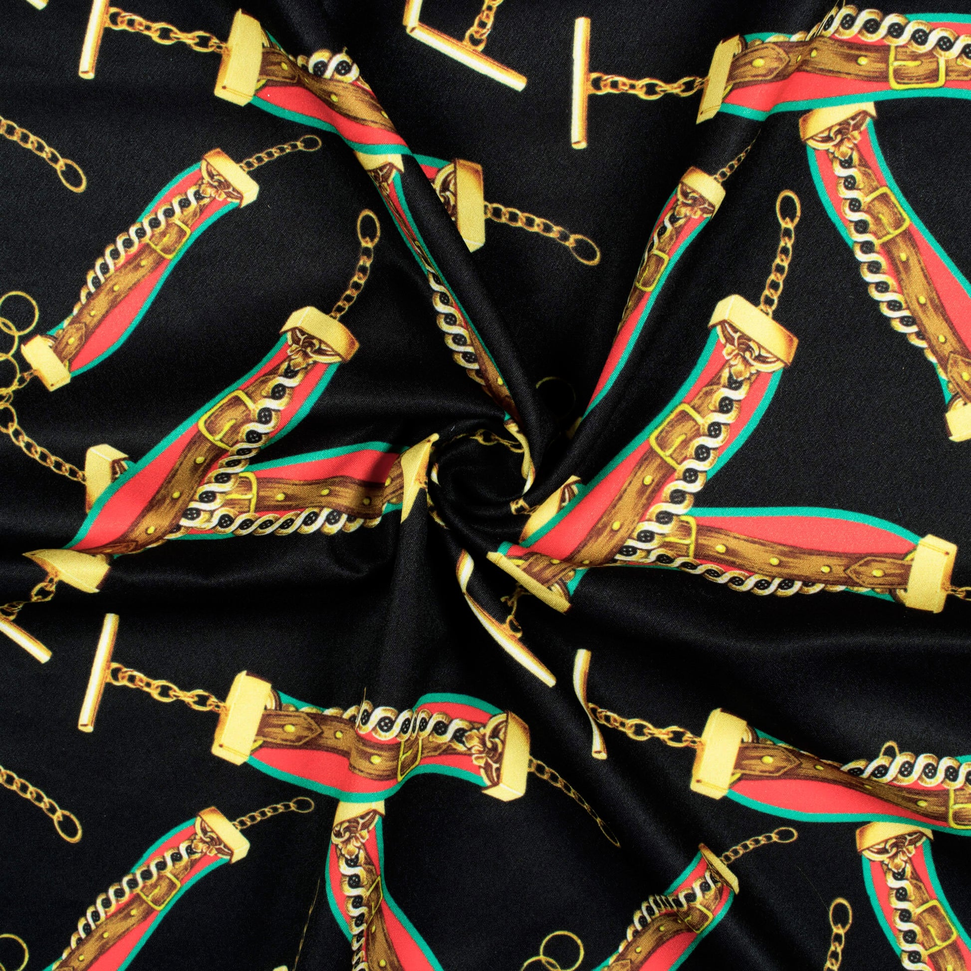 Black And Yellow Chain Pattern Digital Print American Crepe Fabric - Fabcurate