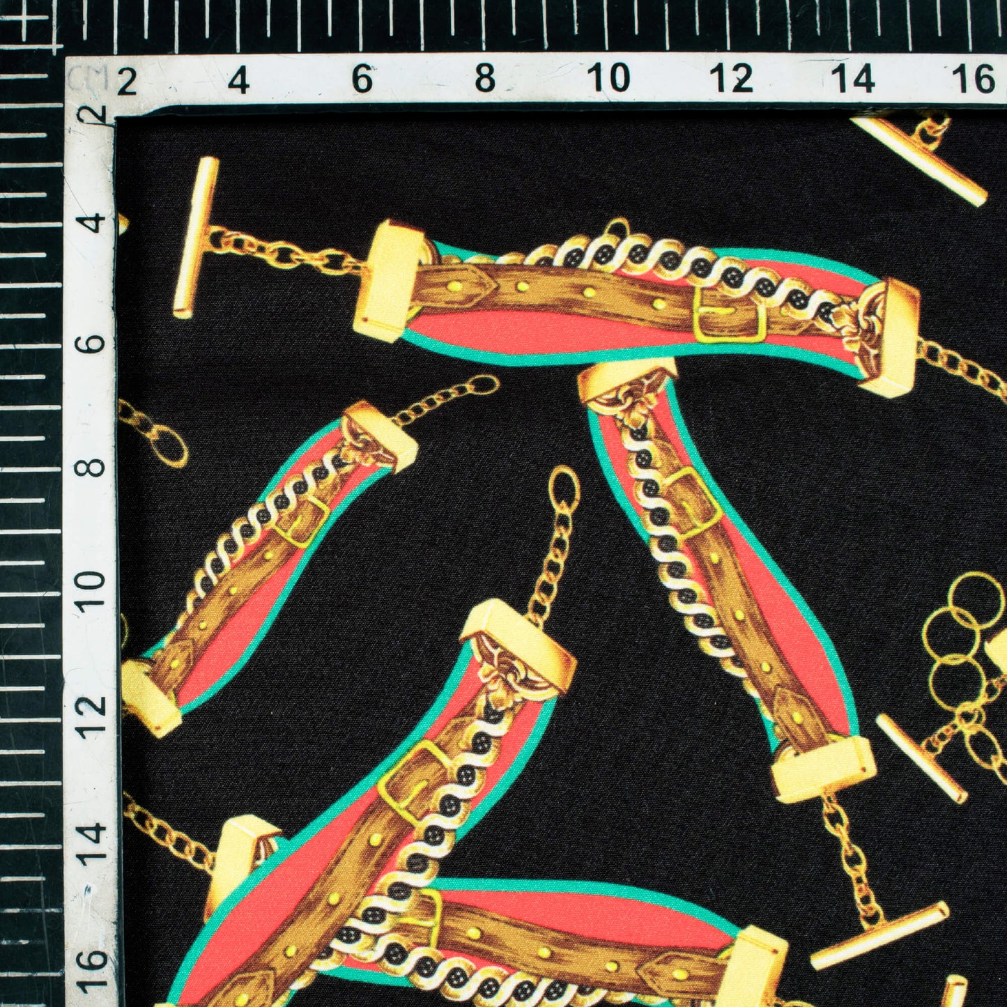 Black And Yellow Chain Pattern Digital Print American Crepe Fabric - Fabcurate