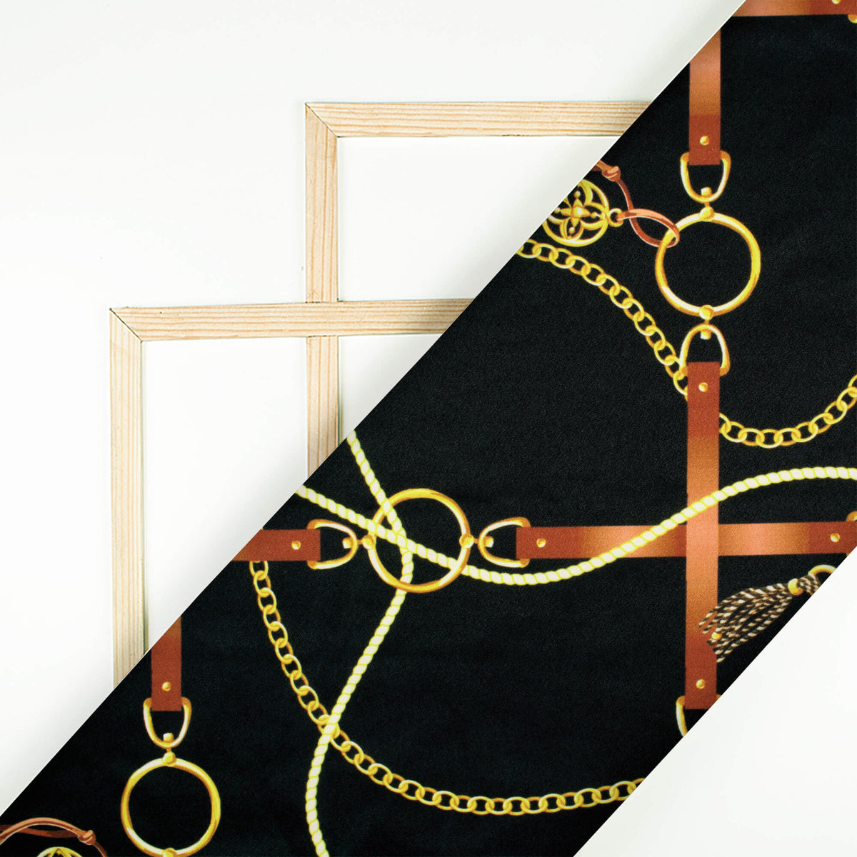 Black And Brown Chain Pattern Digital Print American Crepe Fabric - Fabcurate
