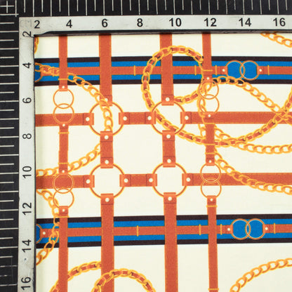 Cream And Cinnamon Brown Chain Pattern Digital Print American Crepe Fabric - Fabcurate