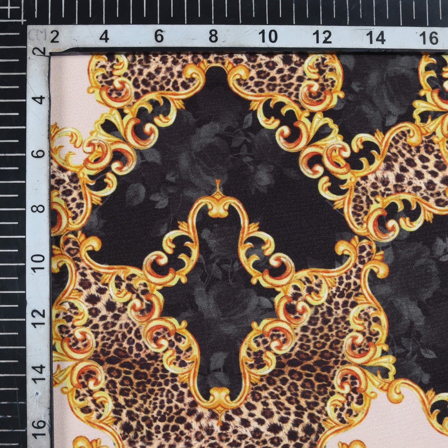 Black And Beige Chain Pattern Digital Print American Crepe Fabric