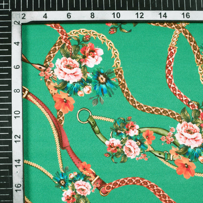 Green And Maroon Chain Pattern Digital Print American Crepe Fabric - Fabcurate
